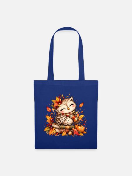 Kuschelige Herbst-Eule - Stoffbeutel - Royalblau