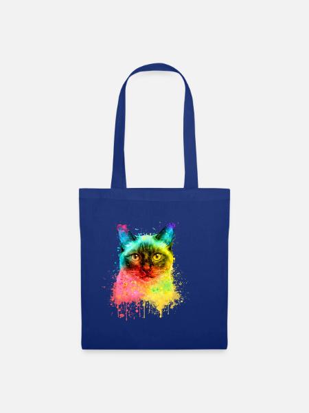 Siamkatze Regenbogen Aquarell Illustration - Stoffbeutel - Royalblau