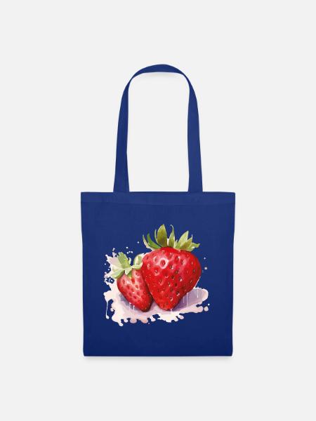 Wasserfarben Erdbeeren - Stoffbeutel - Royalblau