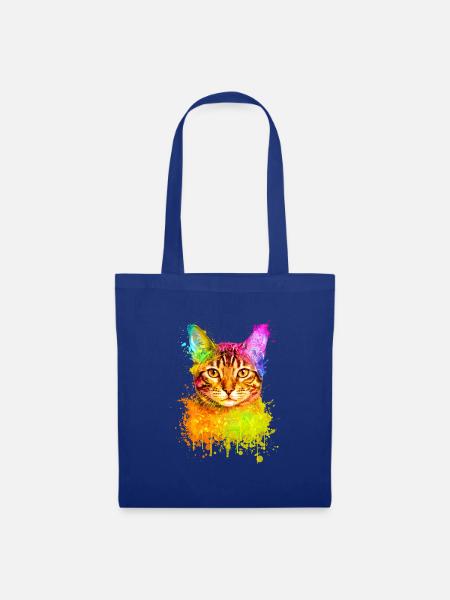 Bengal Katze Buntes Aquarell Katzen Illustration - Stoffbeutel - Royalblau