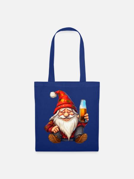 Weihnachtswichtel mit Bierglas - Stoffbeutel - Royalblau