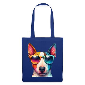 Bunter Bullterrier mit Sonnenbrille - Stoffbeutel - Royalblau - Vorne