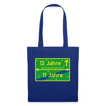 12 Jahre Ortsschild Herzlichen Glückwunsch Grün - Stoffbeutel - Royalblau - Vorne
