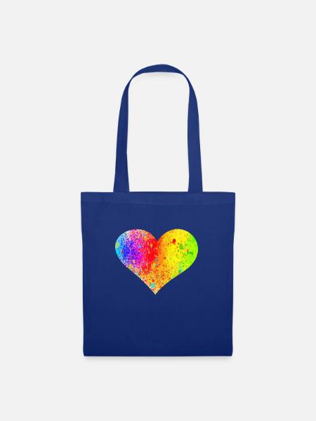 Regenbogen Herz - Stoffbeutel - Royalblau