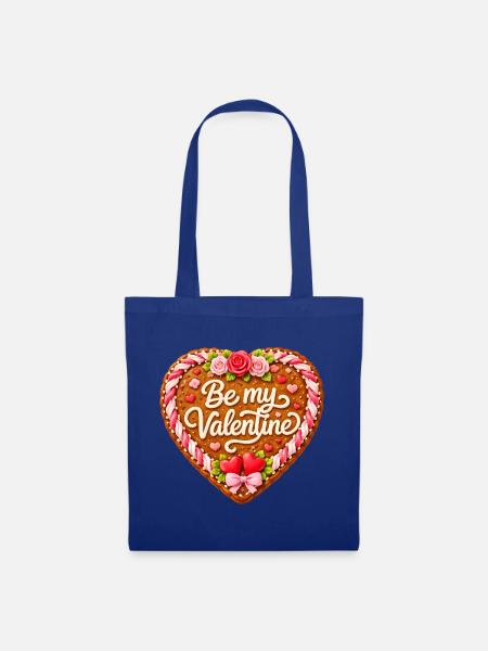 Lebkuchenherz Be my Valentine - Stoffbeutel - Royalblau