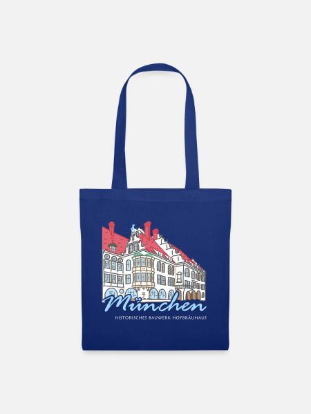 München, Bauwerk Hofbräuhaus, Handzeichnung Bayern - Stoffbeutel - Royalblau