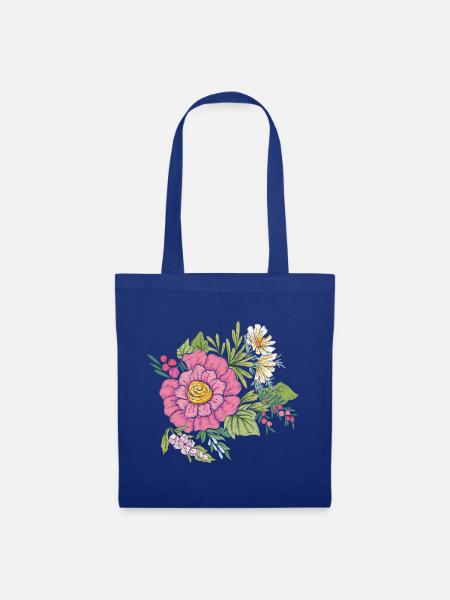 Blumenbild - Stoffbeutel - Royalblau