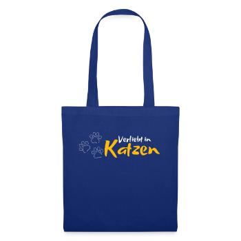 Verliebt in Katzen | Katzen Mitbringsel Souvenir - Stoffbeutel - Royalblau - Vorne