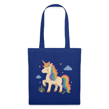 Zauberhaftes Einhorn mit Regenbogenmähne - Stoffbeutel - Royalblau - Vorne