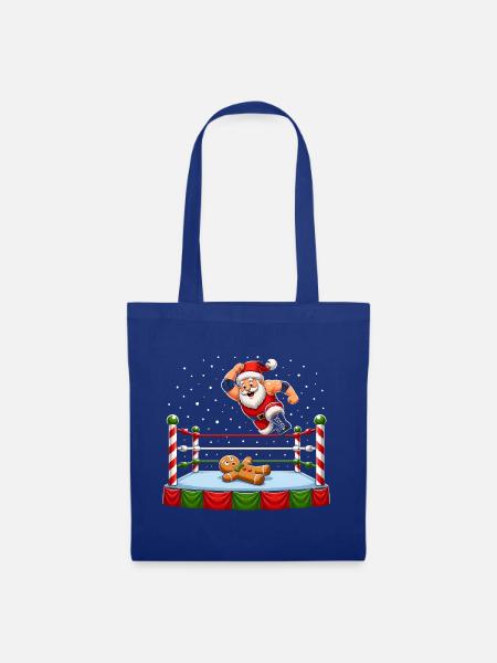 Weihnachtsmann ringt mit Lebkuchenmann – Lustiges  - Stoffbeutel - Royalblau