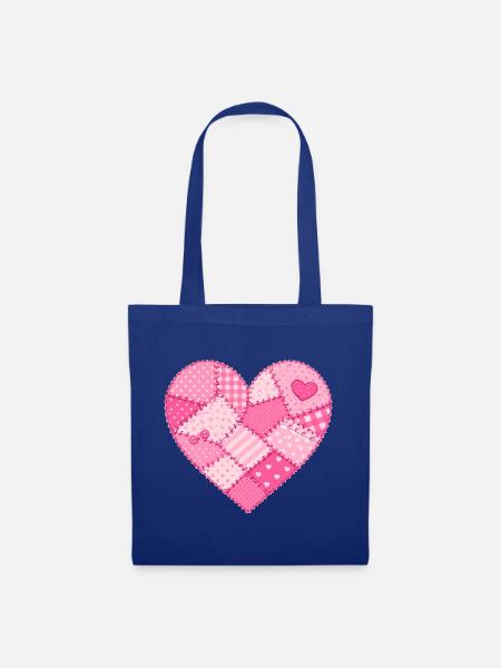 Patchwork-Herz in Rosa Quilt - Stoffbeutel - Royalblau