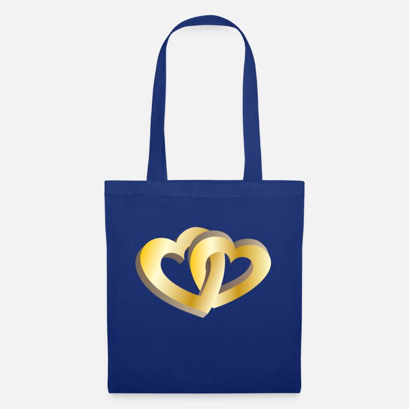 Zwei goldene Herzen - Stoffbeutel - Royalblau