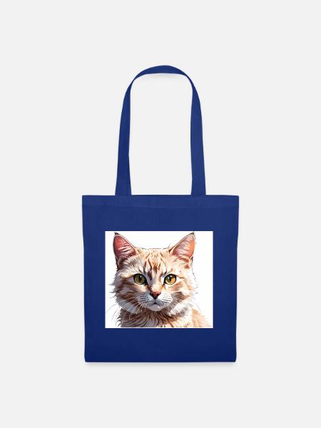 Orange Katzenporträt-Illustration - Stoffbeutel - Royalblau