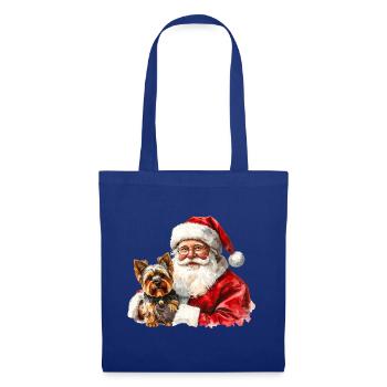 Weihnachtsmann- und Yorkshire Terrier-Kunst - Stoffbeutel - Royalblau - Vorne
