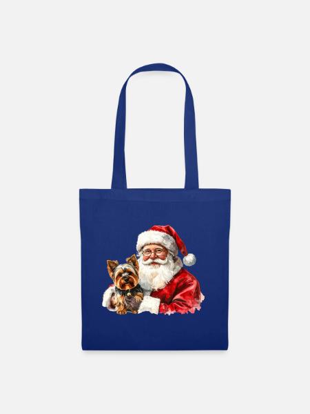 Weihnachtsmann- und Yorkshire Terrier-Kunst - Stoffbeutel - Royalblau