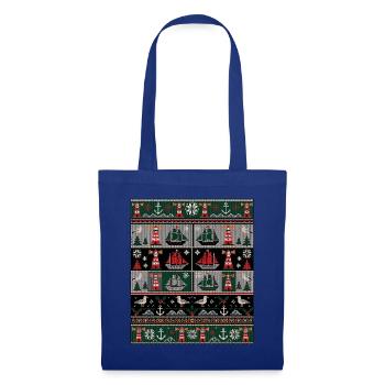 Weihnachten Seefahrer Strickdesign - Stoffbeutel - Royalblau - Vorne