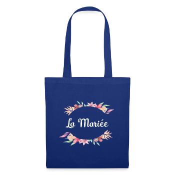 Elegantes Blumen-Brautgeschenk - Stoffbeutel - Royalblau - Vorne