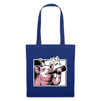 Cochon avec bouteille de fête et de célébration - Sac en tissu - bleu royal - Devant