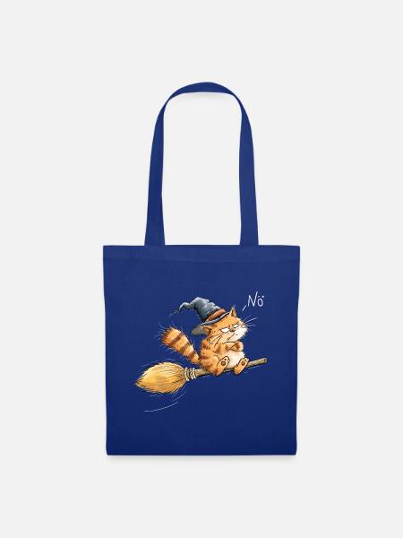 Hexenkatze Besen Halloween Katze Tierhumor Cartoon - Stoffbeutel - Royalblau