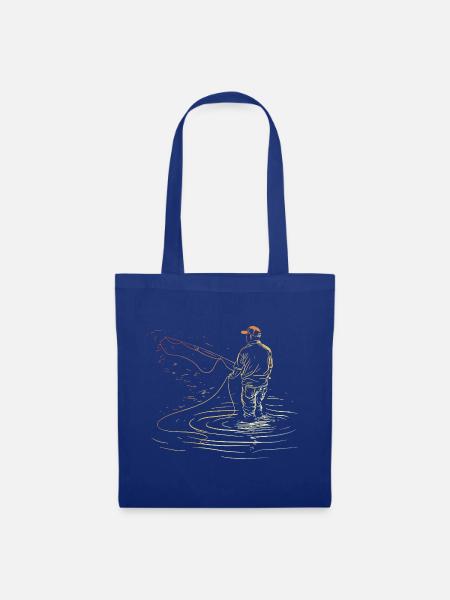 Angeln Skizze Retro - Stoffbeutel - Royalblau
