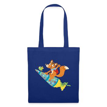 Einschulung Fuchs, Hurra ich bin ein Schulkind! - Stoffbeutel - Royalblau - Vorne