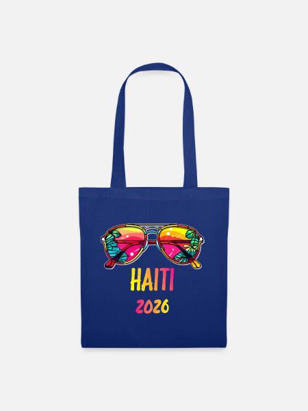 Haiti 2026 Tropische Sonnenbrille - Stoffbeutel - Royalblau