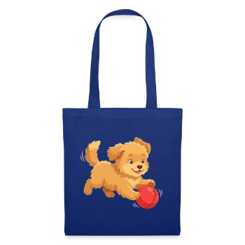 Fröhlicher Hund mit Ball Cartoon - Stoffbeutel - Royalblau - Vorne