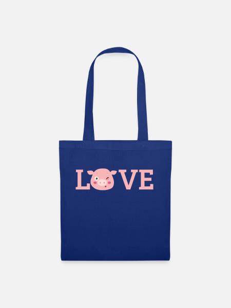 Schwein / Bauernhof: Love - Stoffbeutel - Royalblau