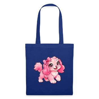 Kawaii Pink Puppy mit Schleife - Stoffbeutel - Royalblau - Vorne