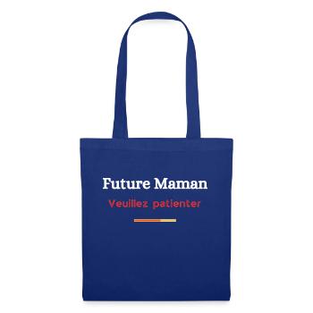 Imprimé "Future maman, veuillez patienter" - Sac en tissu - bleu royal - Devant