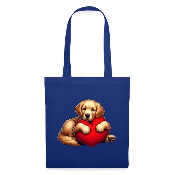 Chien de laboratoire mignon étreignant un oreiller rouge - Sac en tissu - bleu royal - Devant