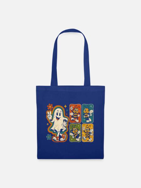 Geist und Bienchen Retro-Print - Stoffbeutel - Royalblau