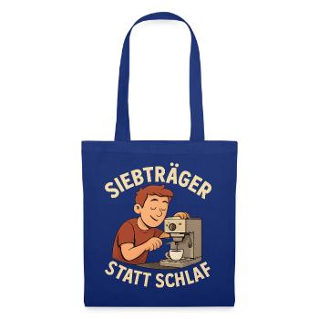 Geschenk für Hobby-Baristas mit erster Siebträgerm - Stoffbeutel - Royalblau - Vorne