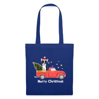 Frenchie Xmas Truck – Frohe Weihnachten - Stoffbeutel - Royalblau - Vorne