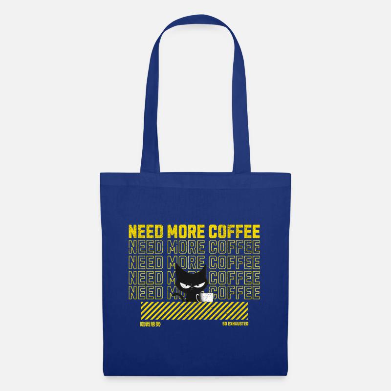 Schwarze Katze mit Kaffeetasse Illustration - Stoffbeutel - Royalblau