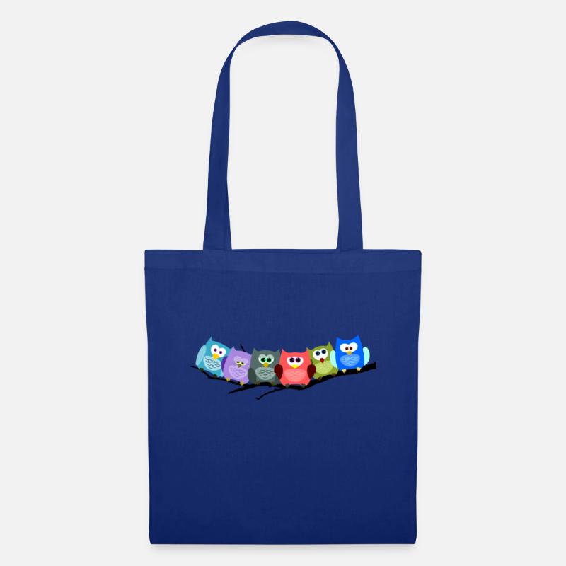 Cooles buntes Eulen Motiv - Stoffbeutel - Royalblau