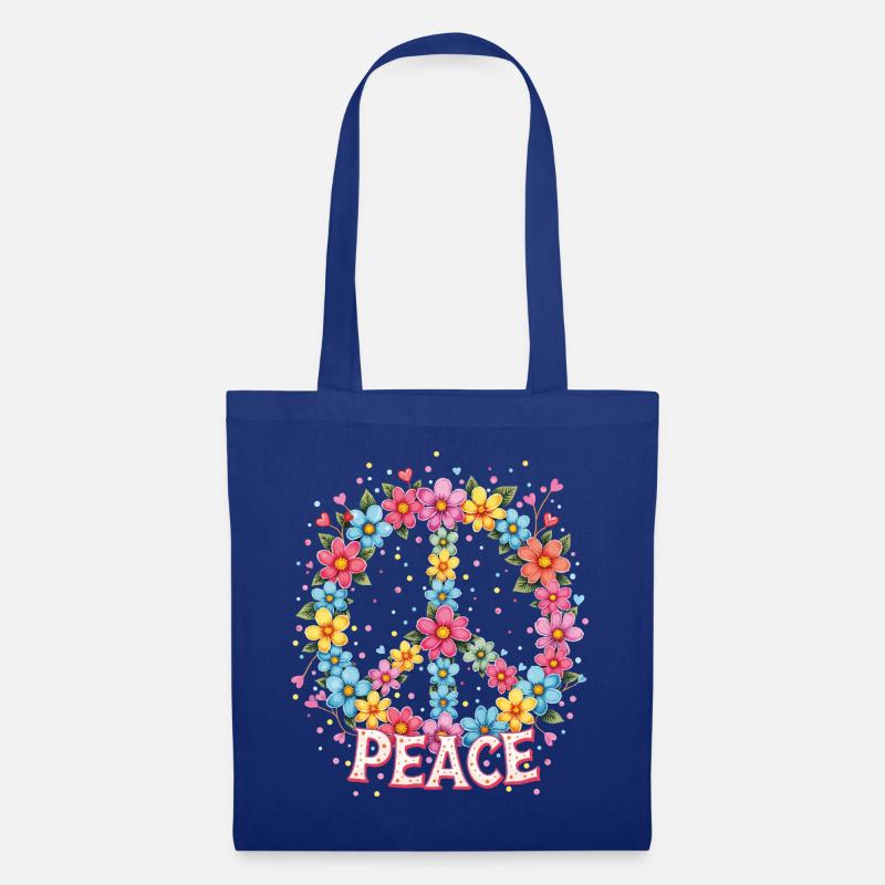 Flower Power Peace Zeichen - Stoffbeutel - Royalblau