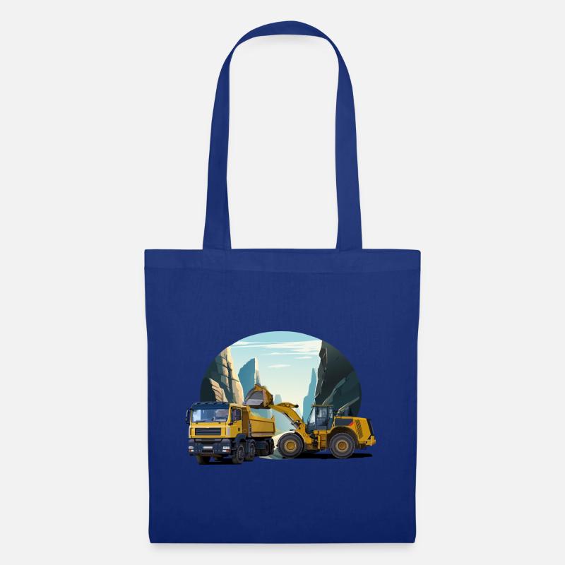 Bagger mit LKW im Steinbruch - Stoffbeutel - Royalblau