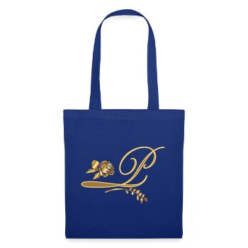 Initiale P mit Rose - Stoffbeutel - Royalblau - Vorne