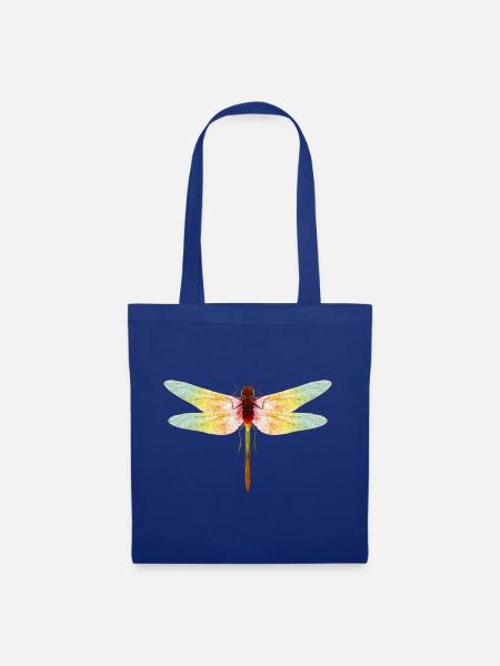 Schillernde Libelle – Filigranes Insektenmotiv - Stoffbeutel - Royalblau