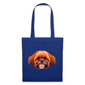 shih tzu, Kuschelhund Kopfporträt Braun - Stoffbeutel - Royalblau - Vorne
