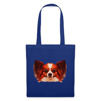 papillon hund, Kuschelhund Porträt in Rot - Stoffbeutel - Royalblau - Vorne