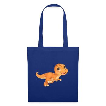 Süßer kleiner T‑Rex – orangefarbener Dinosaurier - Stoffbeutel - Royalblau - Vorne