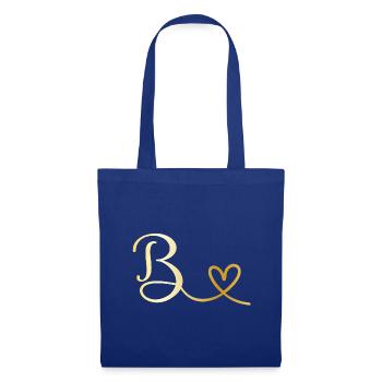 B goldenes Monogramm mit Herz - Stoffbeutel - Royalblau - Vorne
