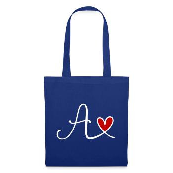 Buchstabe A Monogramm mit Herz - Stoffbeutel - Royalblau - Vorne