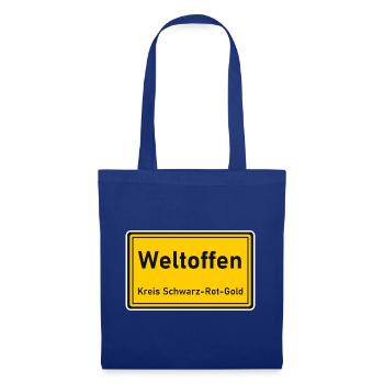 Ortsschild Weltoffen - Kreis Schwarz-Rot-Gold - Stoffbeutel - Royalblau - Vorne