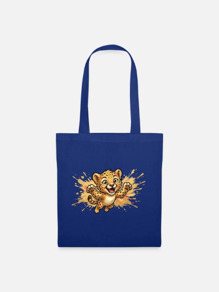 Springender Leopardenjunge - Stoffbeutel - Royalblau