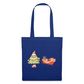 Süßer Weihnachtsbaum mit Schlitten und Geschenken - Stoffbeutel - Royalblau - Vorne