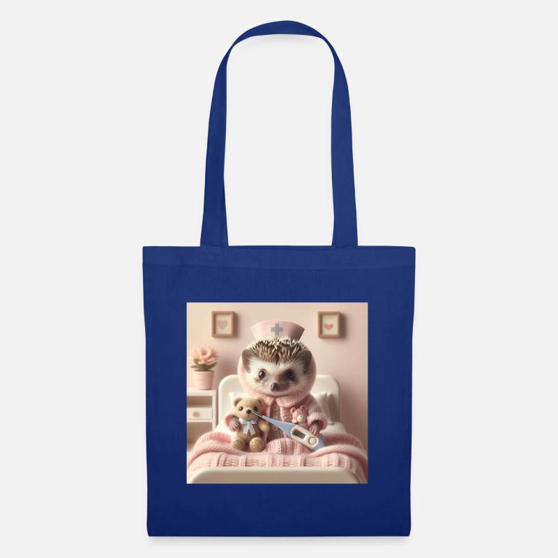 Süßer Igel mit Kuscheltier - Stoffbeutel - Royalblau