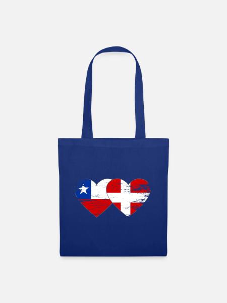 Chile Dänemark Flagge Herz used - Stoffbeutel - Royalblau